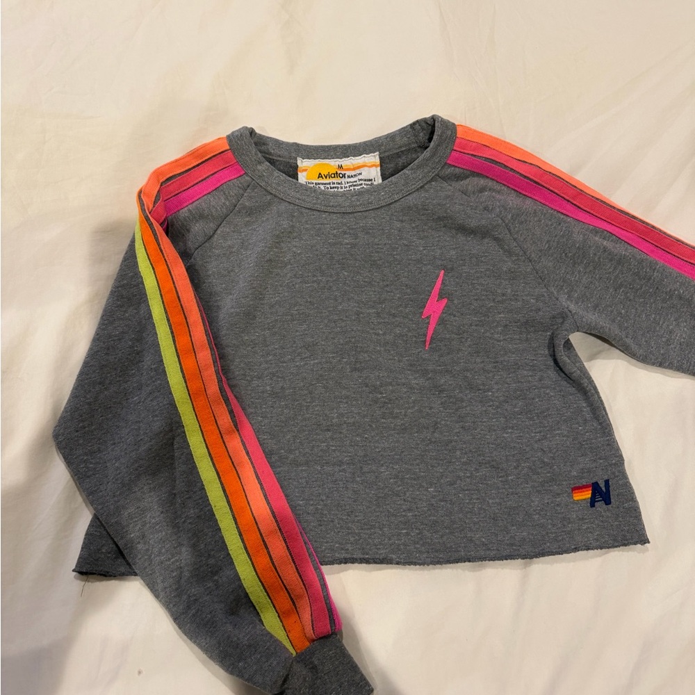 Aviator Nation Kids Gray Sweatshirt with Colorful Stripes